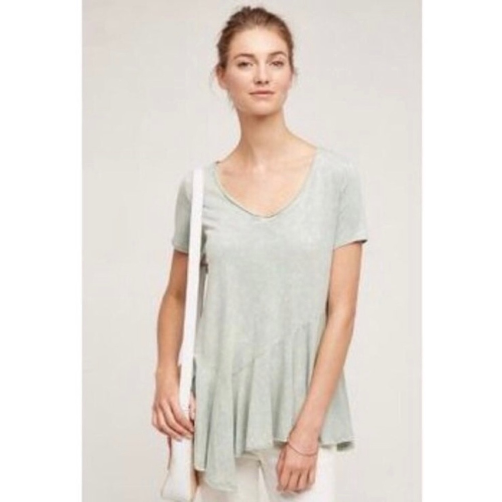 Anthropologie Eri + Ali Mint Asymmetrical Short Sleeve Top